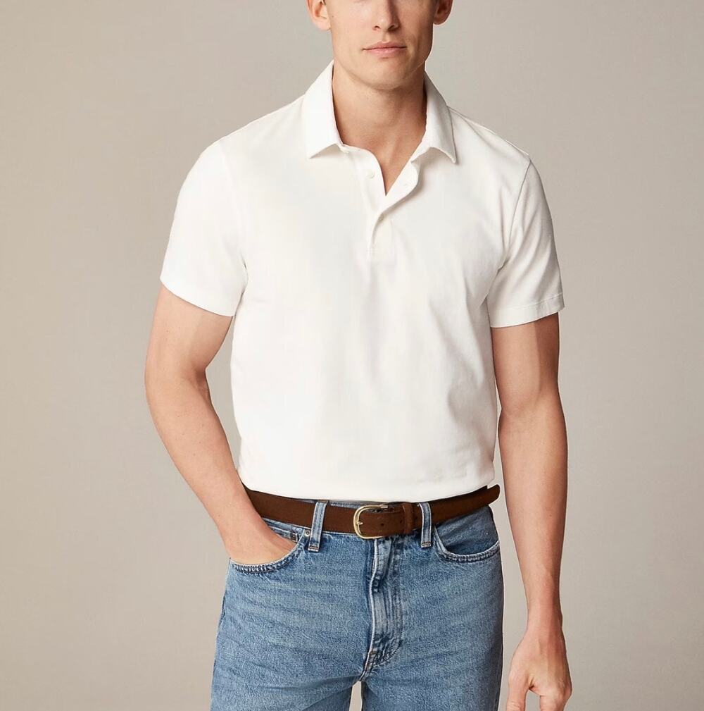 J.Crew Men's Sueded Jersey Cotton Polo Short Sleeve Shirt Ivory XL NWT